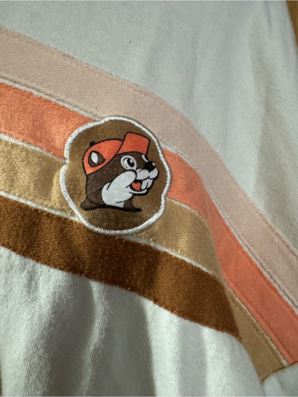 Cream Long Sleeve Hoodie with Pink and Brown Stripe Detail - Picture 2 of 3